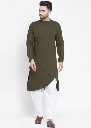 Readymade Green Asymmetric Kurta Pajama Set