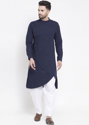 Navy Blue Asymmetric Kurta Pajama Set