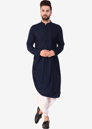 Navy Blue Mens Cowl Style Dhoti Kurta Set