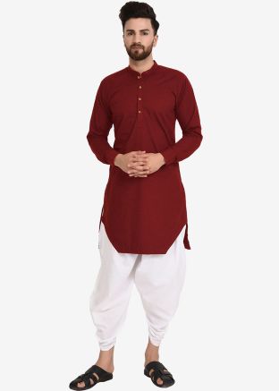 Readymade Mens Maroon Kurta With Dhoti