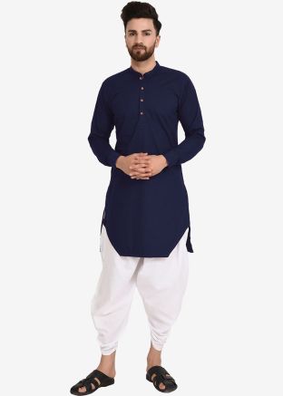 Navy Blue Readymade Dhoti Kurta Set