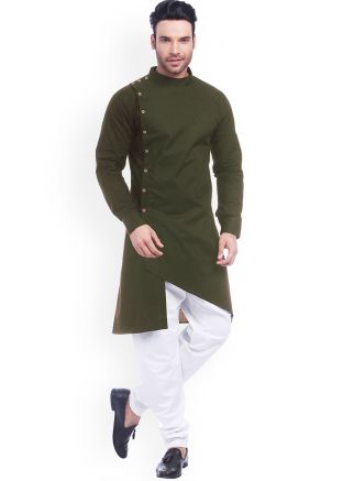Readymade Green Kurta Pajama In Asymmetric Style