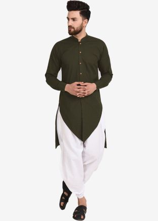 Green Asymmetric Readymade Kurta & Dhoti