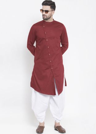Maroon Readymade Asymmetric Kurta & Dhoti