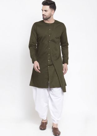 Green Readymade Cotton Kurta & Dhoti