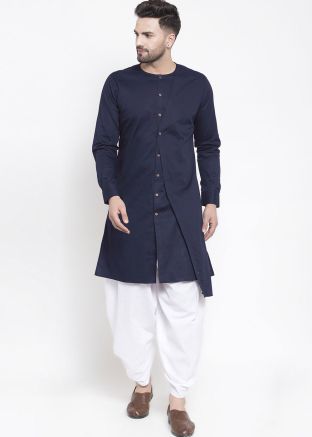 Blue Cotton Readymade Kurta Dhoti Set