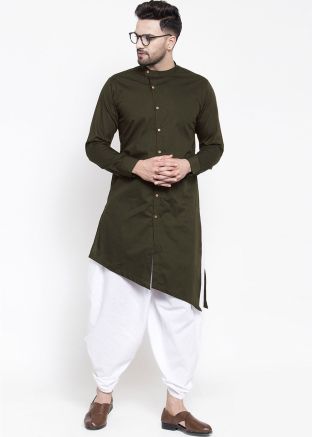 Green Cotton Readymade Kurta & Dhoti