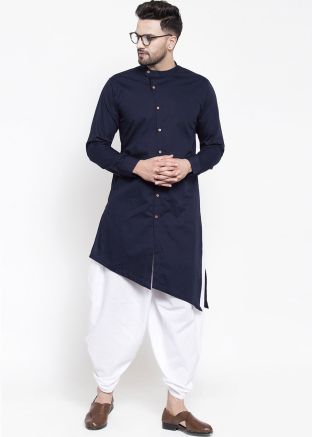 Blue Readymade Asymmetric Kurta With Dhoti