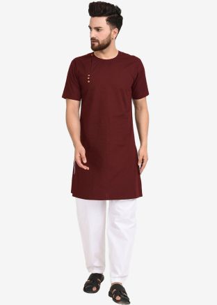 Maroon Readymade Kurta With Pajama