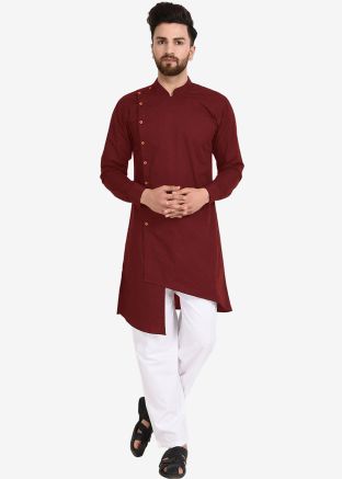 Maroon Asymmetric Cotton Kurta Pajama