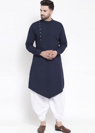 Blue Readymade Cotton Kurta With Doti