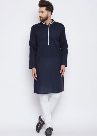 Blue Readymade Cotton Kurta With Pajama