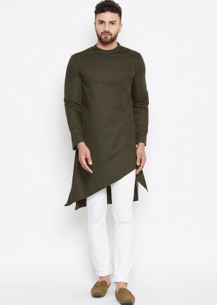 Green Readymade Cotton Kurta Pajama Set