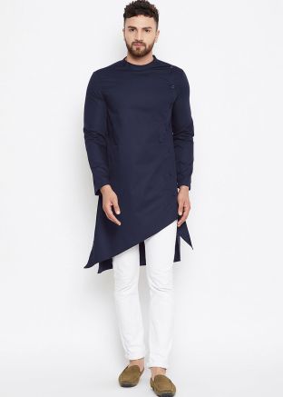 Blue Cotton Asymmetric Kurta Pajama