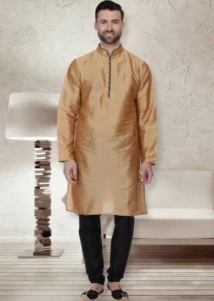 Brown Readymade Dupion Silk Kurta Pajama
