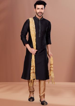 Black Embroidered Kurta Pajama Set