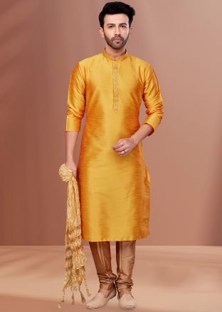 Yellow Dupion Silk Kurta Pajama Set