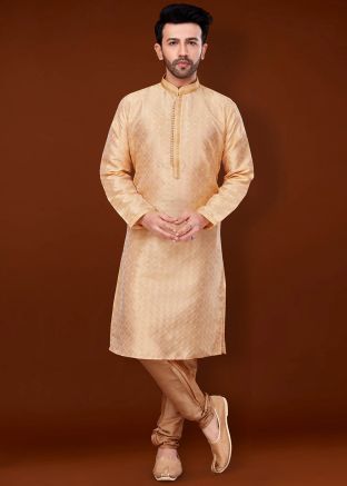 Peach Kurta Pajama In Woven Work