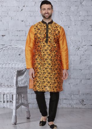 Orange Printed Readymade Kurta Pajama