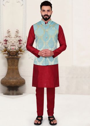Green Woven Nehru Jacket In Jacquard