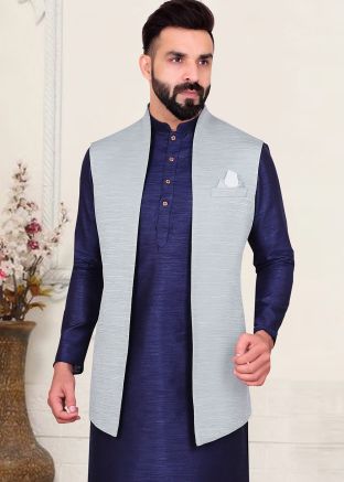 Grey Readymade Brocade Jacket