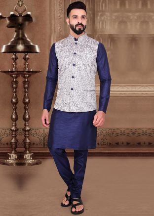 Navy Blue Mens Kurta & Nehru Jacket