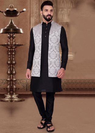 Black Silk Kurta With Jacket