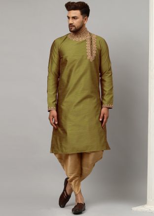 Green Readymade Embroidered Kurta Dhoti