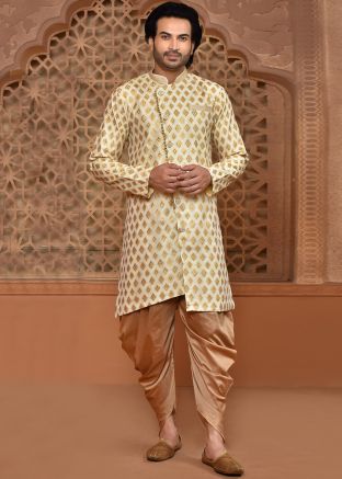 Off-White Asymmetric Indowestern Sherwani & Dhoti