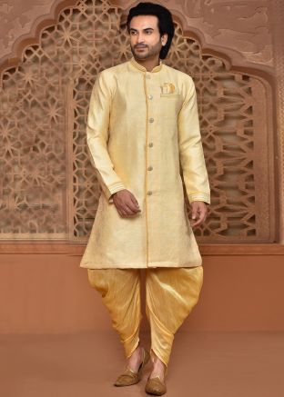 Cream Indowestern sherwani In Banarasi Silk