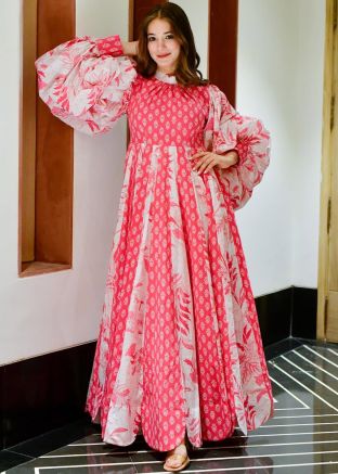 Multicolor Printed Gown In Cotton Silk