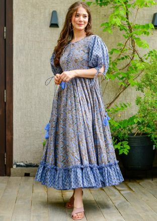 Multicolor Cotton Silk Gown In Printed