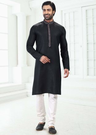 Black Mens Kurta Pajama In Cotton