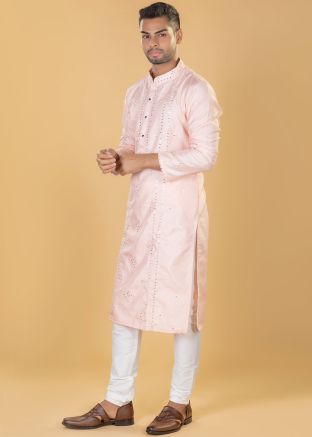 Pink Mirror Work Embellished Kurta Pajama