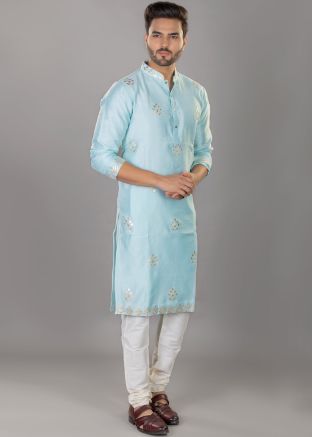 Blue Embroidered Kurta Pajama For Mens