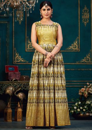 Golden Flared Style Foil Printed Dress
