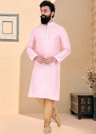 Pink Color Jacquard Readymade Kurta Pajama