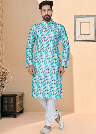 Blue Color Cotton Readymade Kurta Pajama