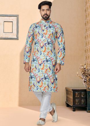 Blue Color Cotton Readymade Kurta Pajama