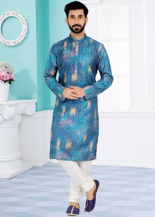 Blue Color Art Silk Readymade Kurta Pajama