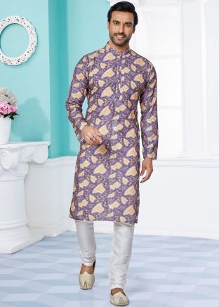 Purple Color Art Silk Readymade Kurta Pajama