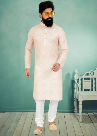 Cream Color Art Silk Readymade Kurta Pajama