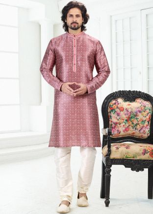 Pink Kurta Pajama Set In Digital Floral Print