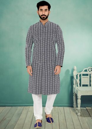 Navy Blue Color Cotton Readymade Kurta Pajama