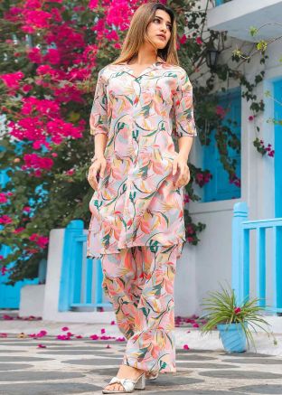 Multicolored Printed Co-Ord Set In Cotton
