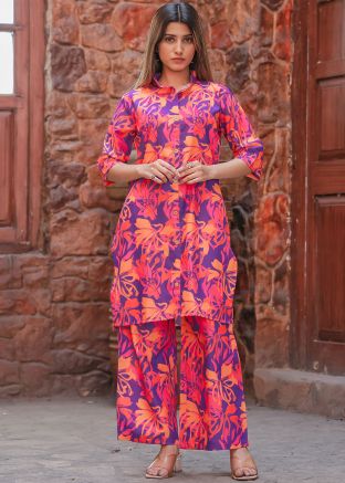 Purple Printed Co-Ord Set In Cotton