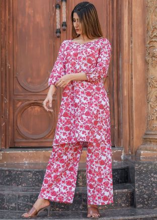 Pink Floral Printed Co-Ord Set In Cotton