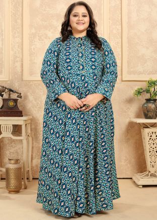 Green Digital Printed Long Kurta In Rayon