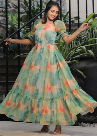 Multicolor Digital Printed Dress In Georgette