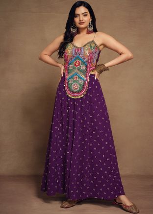 Purple Embroidered Co-Ord Set In Art Silk